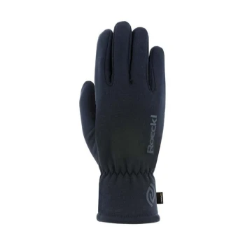 Schwarze Winterhandschuhe mit einer engen Passform, die das Roeckl-Logo an der Seite tragen.