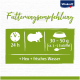 Recommandation d'alimentation pour les cobayes : 30-50 g (environ 3-5 cuillères à soupe) par jour, plus du foin et de l'eau fraîche, affichée sur un fond vert.