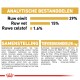 Voedingsinformatie voor huisdierenvoer: 29% ruw eiwit, 15% ruw vet, 1,6% ruw vezel. Ingrediënten zijn rijst, maïs en vitamines.
