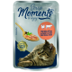 Katzenfutterbeutel mit "Soup Moments" mit Huhn und Rind, gekennzeichnet mit "Extra Feucht" und einem Löffel Suppe auf der Vorderseite.