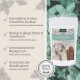 Verpackung für die Zahnpflege von Hunden für "Denta Clean & Care Zahnstein-EX Sticks", die getreidefreie, natürliche Zutaten für bessere Mundhygiene hervorhebt.