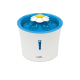 Fontaine à eau pour animaux Catit avec un dessus bleu et une base blanche, présentant un design floral et de l'eau qui coule.