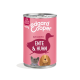Dose mit Edgard Cooper Hundefutter, 400g, mit einem rosa Etikett mit einer Entenillustration, beschriftet "Ente & Huhn" und "Getreidefrei."