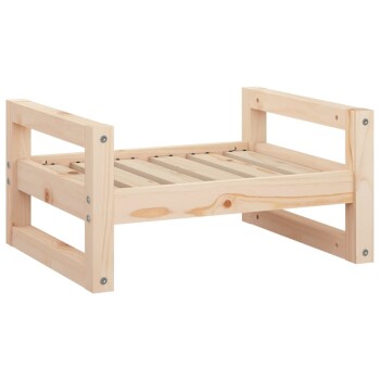 Holz-Haustierbett mit lamelliertem Design und stabilem Rahmen, mit natürlicher Oberfläche und ohne sichtbaren Text.