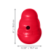 Red KONG treat-dispensing toy with center hole, embossed 'KONG', shown with 6" / 15.2 cm height and 4.25" / 10.7 cm width