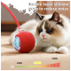 Eine flauschige Katze beobachtet neugierig einen roten interaktiven Spielzeugball mit transparentem Abschnitt, ausgestattet mit einer Silikonhülle zur Geräuschreduzierung.
