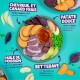 Bol vu de dessus contenant chevreuil et canard frais avec patate douce, pois, poire et betterave ; étiquette « CHEVREUIL ET CANARD FRAIS ».