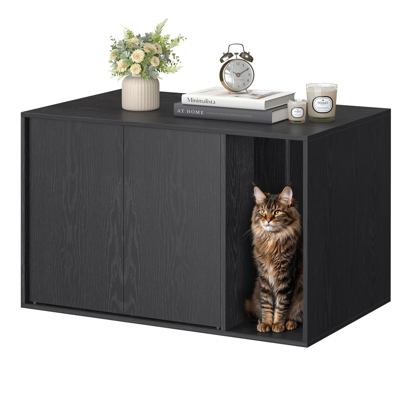 SONGMICS HOME Katzenklo-Schrank werkzeuglose Montage Push-to-Open Türen schwarz