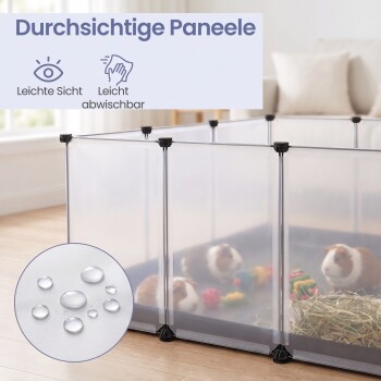 Transparenter Haustier-Auslauf mit Meerschweinchen, Tropfen-Einblendung; Durchsichtige Paneele, Leichte Sicht, Leicht abwischbar