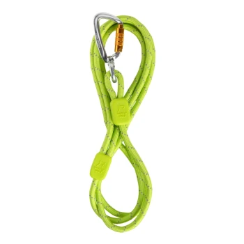 Führleine Rope Thin Helle grüne Hundeleine mit reflektierenden Nähten und einem Metallkarabiner, mit 'Woolly Wolf'-Markierung auf zwei Gummigriffen.