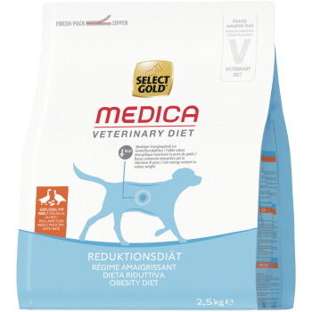 Sac de croquettes Select Gold MEDICA Veterinary Diet — Obésité/Reduktionsdiät, volaille avec riz, 2,5 kg.