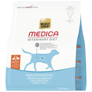 Sac de croquettes Select Gold MEDICA Veterinary Diet — Obésité/Reduktionsdiät, volaille avec riz, 2,5 kg.