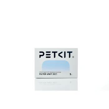 PETKIT Smart Pet Trinkbrunnen Filtereinheit Box mit 5 Stück, weiße Verpackung mit blauem Farbverlauf.
