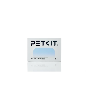 PETKIT Smart Pet Trinkbrunnen Filtereinheit Box mit 5 Stück, weiße Verpackung mit blauem Farbverlauf.