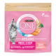 Sac de nourriture pour chaton Purina ONE BIFENSIS rose avec chaton gris, mentions « Junior 1-12 mois » et « Saumon », 1,5 kg.