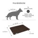 Braune gesteppten Hundedecke mit gerolltem Rand, mit "sauber | hygienisch | pflegeleicht" und Pflegehinweisen. Marke: Doctor Bark.