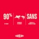 Étiquette rouge d'aliment pour animaux Carnilove : « 90 % de viande » avec icônes d'agneau et de poisson, « SANS céréales ni pommes de terre ».