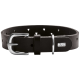 Schwarzes Leder-Haustierhalsband mit herzförmigen Ausschnitten, silberner Schnalle und einem kleinen "HUNTER"-Logo-Etikett.