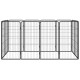 Ein schwarzes Metall-Haustierspielgehege mit vier verbundenen Paneelen und Toren, entworfen für die Haustierhaltung und Sicherheit.