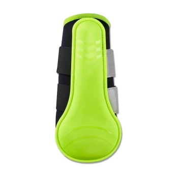 Ein leuchtend grüner Haustierstiefel mit einer glatten, schützenden Sohle, ausgestattet mit schwarzem Stoff und verstellbaren Riemen für einen sicheren Sitz.