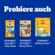 Bild von drei Pedigree-Haustierprodukten auf einem blauen Hintergrund: DentaStix Daily Sticks, DentaStix ChewyChunx und Multivitamine.