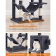 Katzenbaum mit verstärktem Sockel, mit einer flauschigen Hängematte und einem gemütlichen Versteck. Der Text hebt Stabilität und Designelemente hervor.