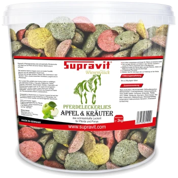 Supravit WiesenGlück Pferdeleckerlis Apfel & Kräuter, Pferde- und Ponyleckerlis, 2kg Dose, hergestellt in Deutschland.