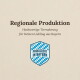 Überschrift 'Regionale Produktion' auf beigem Hintergrund; Untertext 'Hochwertige Tiernahrung für Deinen Liebling aus Bayern' und blaues 'Produziert in Bayern'-Wappen.