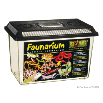 Faunarium Kunststoffterrarium von Exo Terra, mit bunten Bildern von Reptilien und Amphibien auf der Vorderseite.