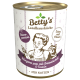Dosenkatzenfutter von Betty's Landhausküche mit Kängurufleisch, angereichert mit Knochenmehl und Taurin, als Mono-Protein gekennzeichnet.