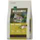 Real Nature Wilderness Adult cat food bag labeled "True Country" with spotted cat photo, fish and chicken images and "70% 30% 0%" text.