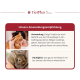 Bild einer Katze, die sanft von einer Person gehalten wird, mit Textanweisungen zur Anwendung und Häufigkeit der Ohrenpflege für Haustiere.