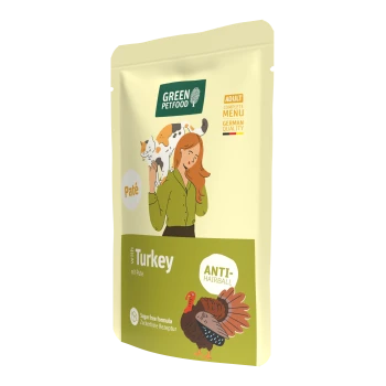 Green Petfood Katzenpâté-Beutel mit Truthahn — Anti-Hairball, zuckerfreie Rezeptur, Adult Complete Menu (deutsche Qualität).