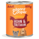 Dose Edgard Cooper erwachsenes getreidefreies Hundefutter mit Huhn und Truthahn, 800g, mit Hundeillustrationen.