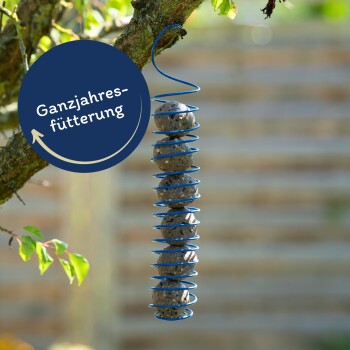 Vier runde Haustierleckerlis aus einer strukturierten Mischung, auf einem Holzbrett präsentiert, mit einem goldenen Abzeichen, das "15 Jahre" und "Beste Qualität" angibt.