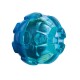 Blue KONG dog toy, shaped like a ball with textured surfaces for grip and play, featuring the brand name "KONG" embossed on it.