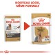 Image de deux paquets de nourriture pour chiens Royal Canin pour Yorkshire Terriers, présentant un nouveau design. Le texte indique 'NOUVEAU LOOK, MÊME FORMULE.'