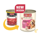 Zwei Dosen Animonda GranCarno Hundefutter zeigen altes und neues Design für den Geschmack Adult Multi Meat Cocktail mit Hundeabbild und "NEUES DESIGN"-Label.