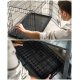 Schwarze Metall-Haustierbox mit herausnehmbarem Kunststofftablett, die verschiedene Winkel zeigt und eine Schiebetür für einfachen Zugang hat.