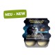 Moments Diamond cat jelly cups pack, tuna, with long-haired black-gray cat, green 'NEU - NEW' tag and 'No added sugar' label.