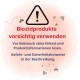 Warn-Dreieck und deutscher Text 'Biozidprodukte vorsichtig verwenden' mit Sicherheitshinweisen und kleinen Insektenillustrationen.