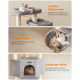 Katzenbaum mit zwei großen Plattformen, zwei gemütlichen Betten und einer geräumigen Höhle, mit einer flauschigen Katze in jedem Bereich.