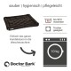Schwarzes, gestepptes Hundebett mit der Aufschrift 'Doctor Bark', maschinenwaschbar bis 95°C und trocknergeeignet; das gesamte Bett waschen.