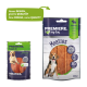 Deux paquets de nourriture pour animaux : à gauche, "Premiere Snack It" (3% viande, Lapin) ; à droite, "Premiere I love my dog" (95% viande, Lapin).