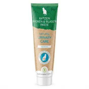 Wolfsbacher Natur Katzenpaste für Nieren- und Harnwegspflege – 'Katzen Nieren & Blasen Paste', 'Natural Urinary Care', 'Mit Kürbis'.