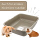 Beige Kleintier-Toilette (Garpet) mit Kaninchen und Meerschweinchen; deutscher Text: „Auch für andere Kleintiere nutzbar“