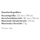 Spécifications d'une chatière (texte allemand) : dimensions totales 236×198 mm ; zone de découpe 185×158 mm ; largeur d'épaule maximale 147 mm ; poids maximal 7 kg.
