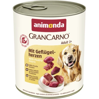 GranCarno Original Nassfutter Hund Adult, Geflügelherzen 6x800 g