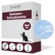 Verpackung für ein Katzenschutznetz, beschriftet mit "Katzen-Schutznetz", misst 8x3 m, mit einer Silhouette einer Katze und Symbolen für enthaltene Artikel.