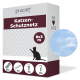 Verpackung für ein Katzenschutznetz, beschriftet mit "Katzen-Schutznetz", misst 8x3 m, mit einer Silhouette einer Katze und Symbolen für enthaltene Artikel.